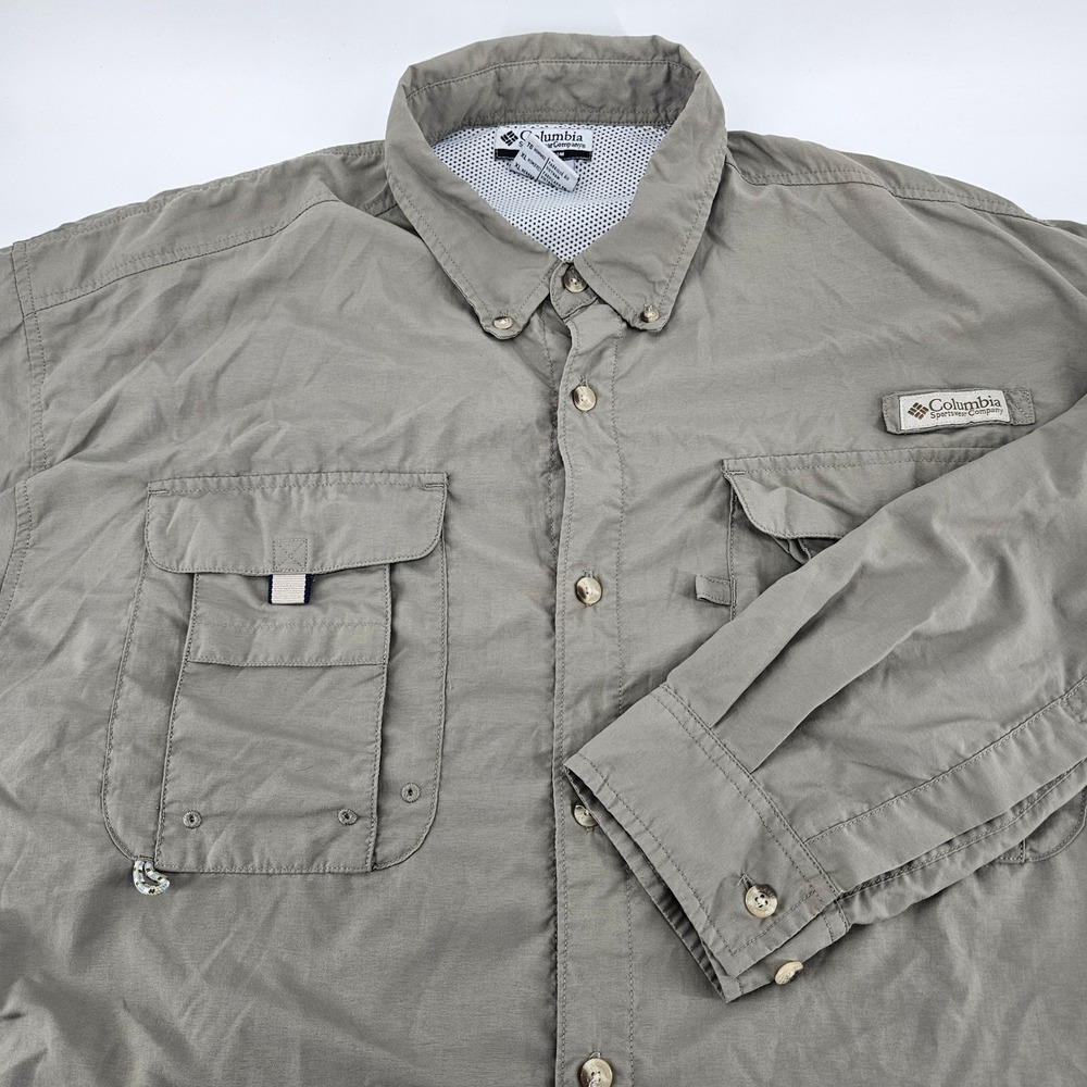 Columbia PFG Fishing Shirt Mens XL Sage Green Long Sleeve UPF 30+‎ FM7048 Nylon